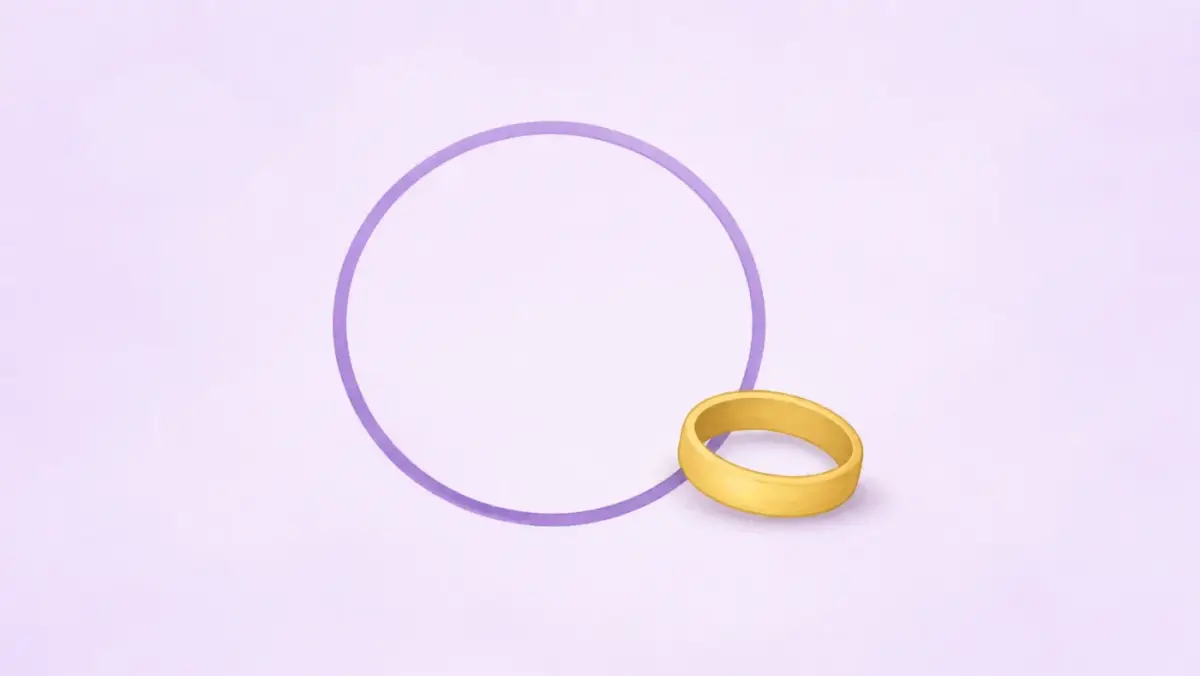 A gold ring resting outside a violet boundary circle