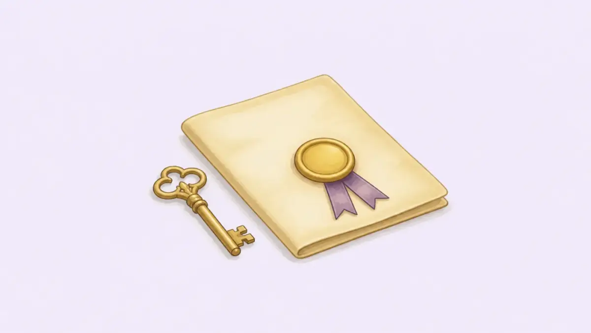 An antique key beside a sealed marriage document