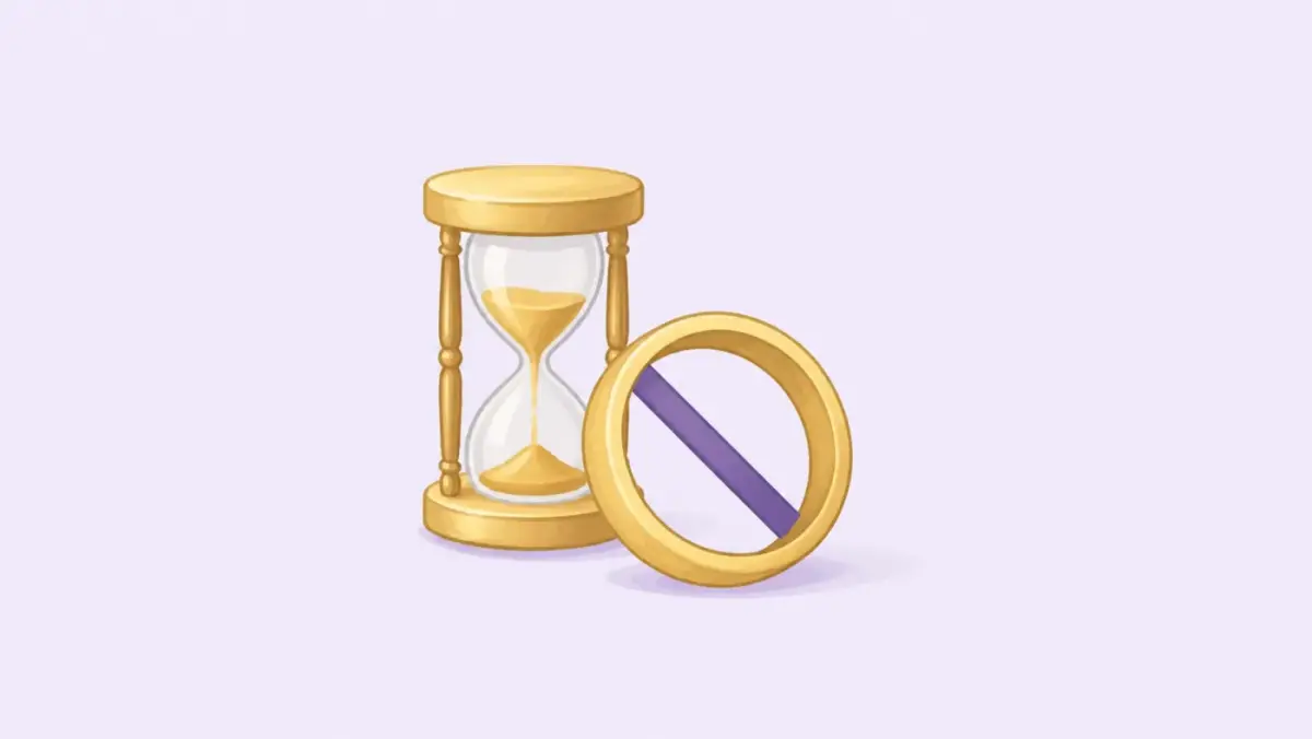 An hourglass beside a ring and a stop line