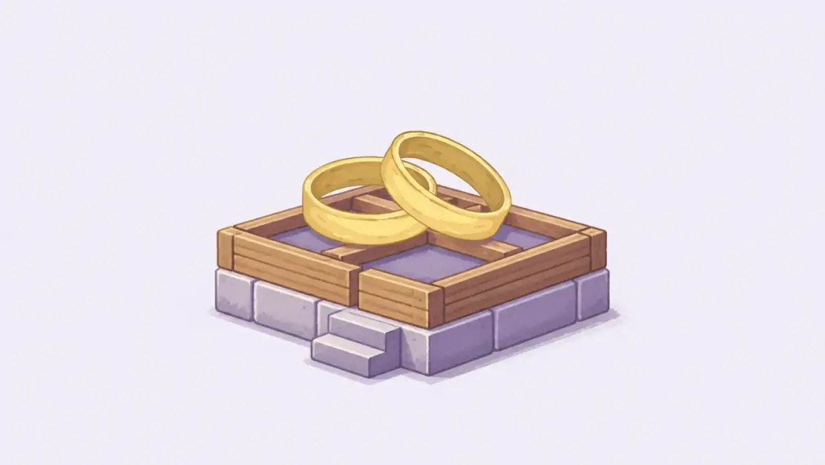 A small house foundation supporting two gold rings